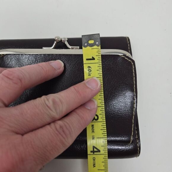 BUXTON Leather Trifold Kiss Lock Leather Wallet NOS Deep Chestnut Brown - Picture 11 of 11